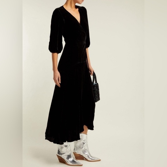 Ganni Aldine Velvet Silk blend Wrap Maxi dress size 36/ Small US - Picture 1 of 6